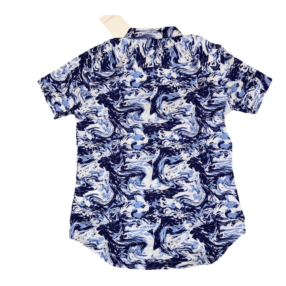 Wildfang The Essential SS Button Up Shirt Blue Marble Print XL NEW - Picture 3 of 7
